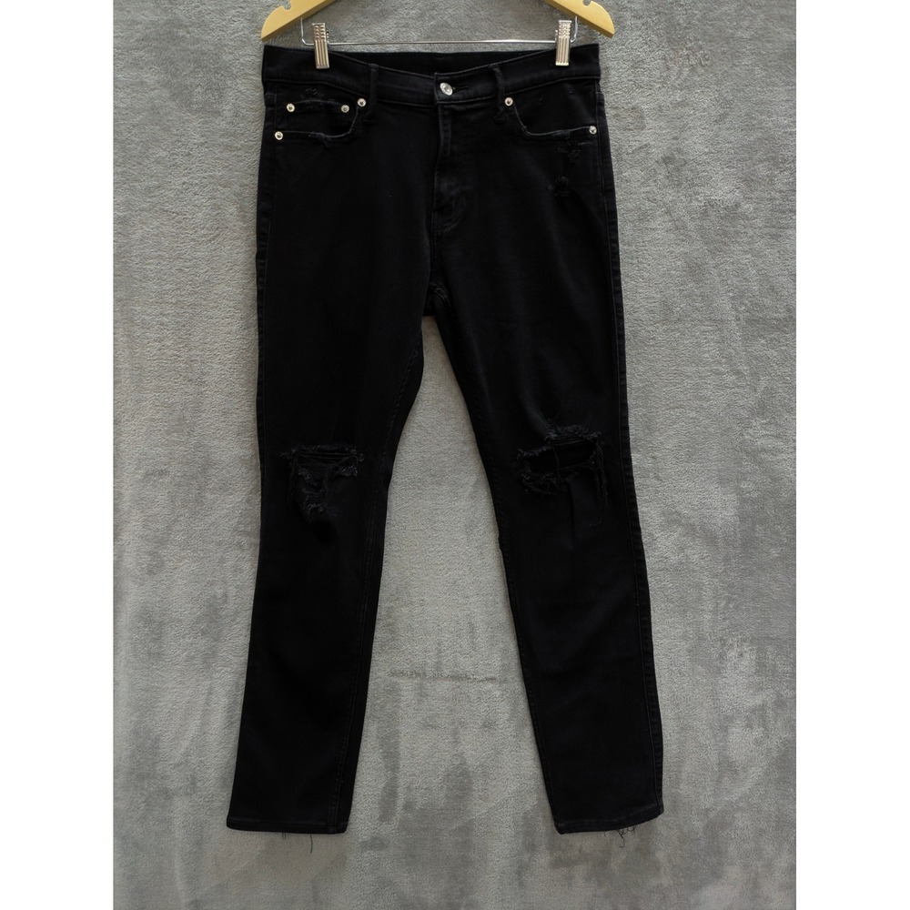 Grunge Athletic Skinny Jeans Mens 33x32 Black Distressed Ripped Stretch Denim